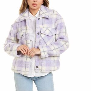 Avec Les Filles Plaid Faux Fur Shearling Trucker Teddy Coat Jacket Sz XS